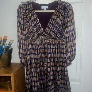 Lost + Wander Blue and Brown Long Sleeve Dress